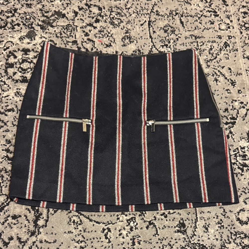 Navy Wool Mini Skirt with zipper details